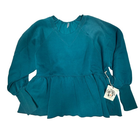 Last Chance NEW Free People Movement Care Charm Sweatshirt teal small - Picture 5 of 16